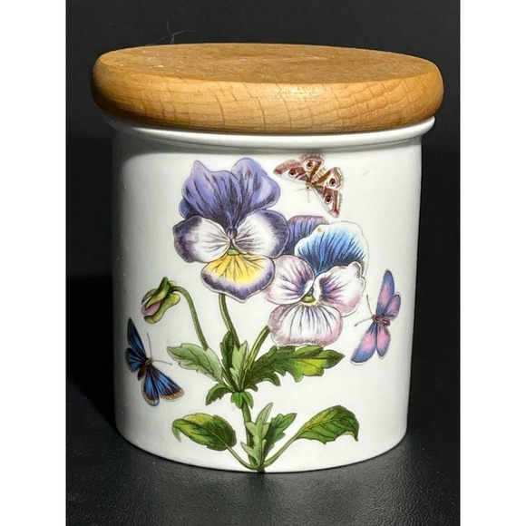 PORTMEIRION Botanic Garden Spice Jar w/ Wood Lid Purple Flowers Butterflies - Picture 1 of 6